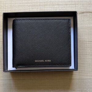 Michael Kors - Men’s Bifold Black Canvas Slim Billfold “Andy” Wallet - Black